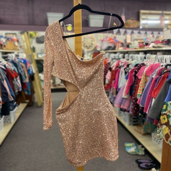 Windsor Ladies Small Blush Pink Nude Sequin Cut Out Dress - Picture 1 of 4
